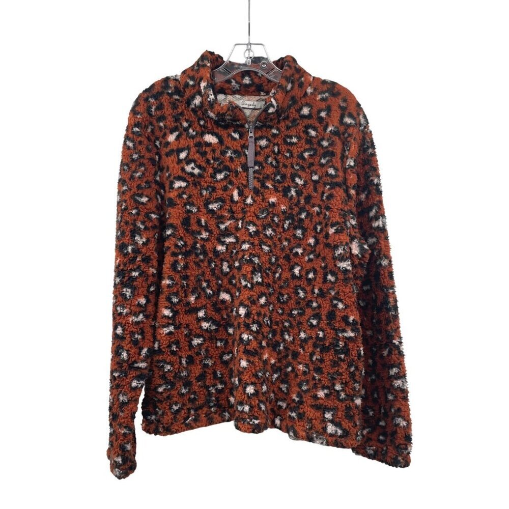 Gingerly Women's Cheetah Print Pullover Fleece Orange/Multi Size L/XL